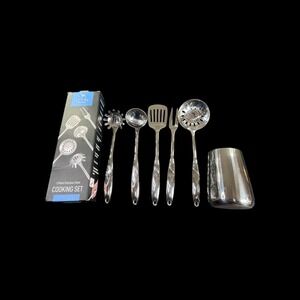 Zulay Kitchen 5 Piece Stainless Steel Cooking Utensil Set with‎ Canister Silver